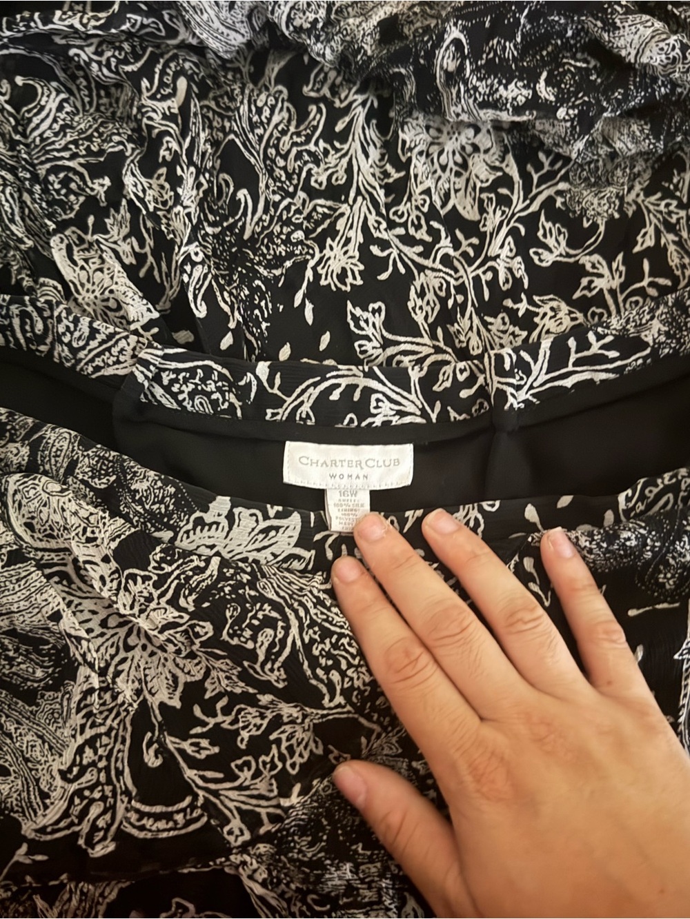 Charter Club Black and White Floral Lace-Trim Chemise
